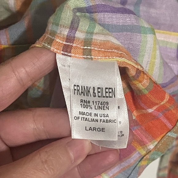FRANK & EILEEN Relaxed Button-Up Shirt ITALIAN CLASSIC POPLIN 100% Linen Plaid - Picture 6 of 8